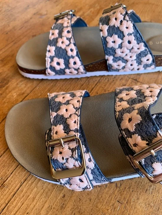 Madden Girl Pink Floral Double-Buckle Slide Sandals - Picture 16 of 16